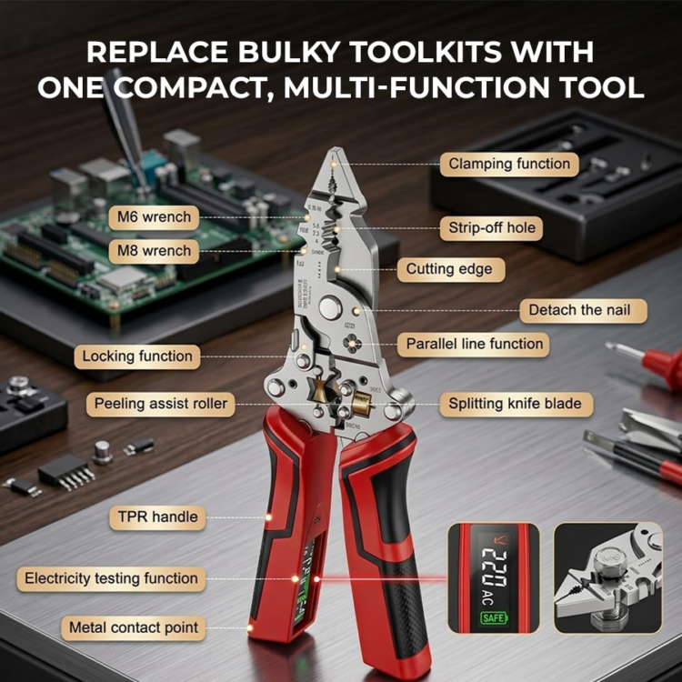 6-in-1 Wire Stripper & Twister Pliers with Voltage Tester alt=
